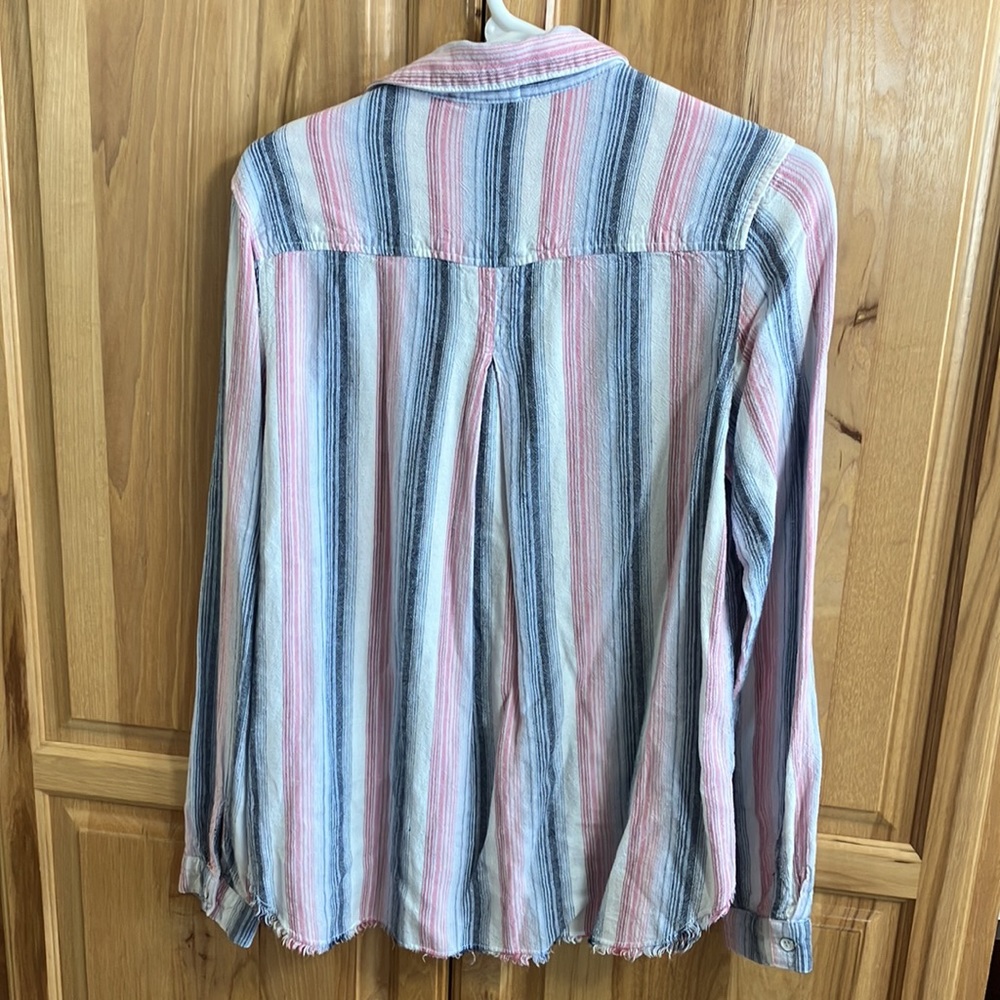 Bella Dahl Anthropologie Frayed Hem Striped Button Down Shirt Top - Picture 3 of 7